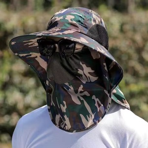 Sombreros de sol con protección UV para exteriores, sombrero de cubo de pesca con cadena ligera para parejas con cubierta para la cara y el cuello para hombres, gorras deportivas lisas - Product Image 6