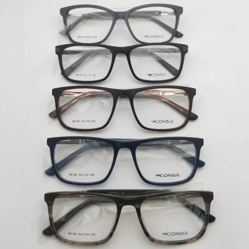 خلات مخزون شفاف ، أسعار رخيصة اختيار عشوائي إطارات نظارات من الأسيتات مع تصميم معدني