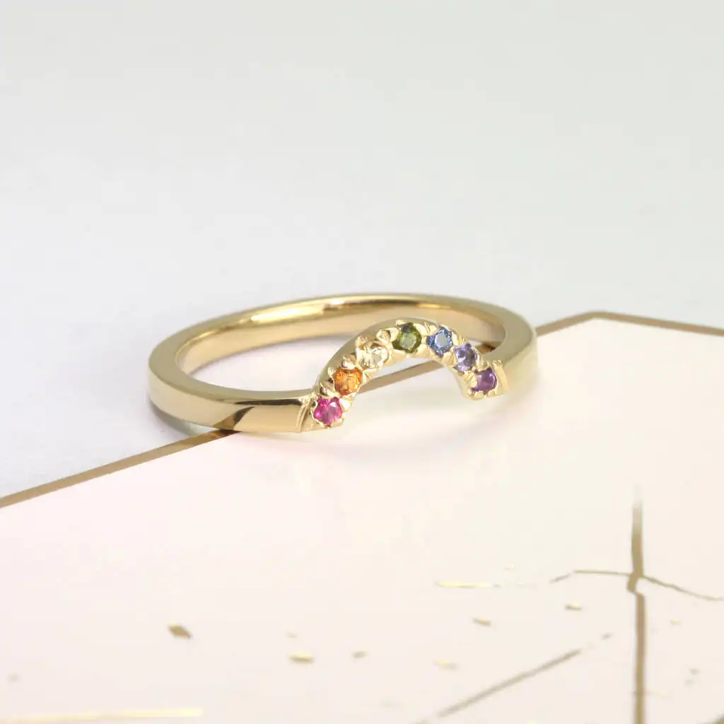 Cubic Zirconia Rainbow Gemstone Ring 925 Sterling Silver Rainbow Ring Silver 925