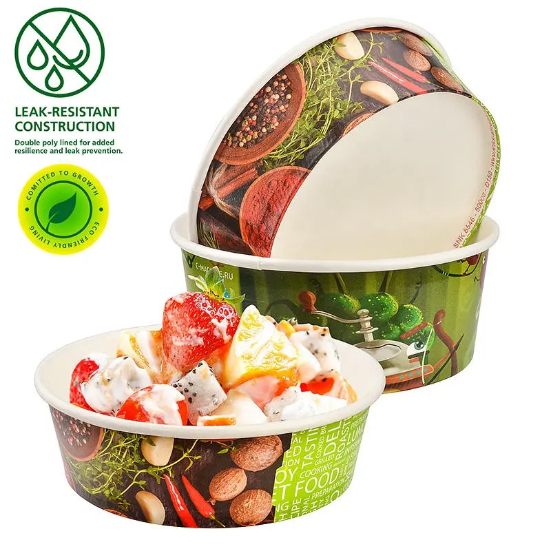 Biologisch abbaubarer Einweg-Emballage-Fast-Food-Snack mit beheizbarer Kraftpapier-Salats ch üssel mit Deckel