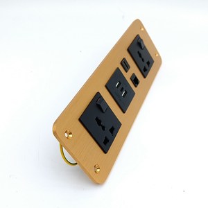 Toma de corriente multifuncional dorada personalizada, dos tomas de corriente duales USB y tipo C, puerto de carga CAT 6 HD, para escritorio y oficina - Product Image 3