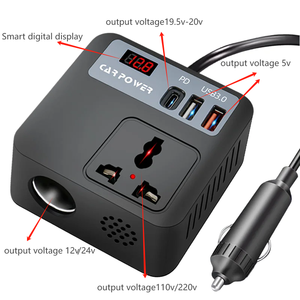 Adaptador inversor de coche con puertos USB duales QC3.0 carga rápida 150W tipo C DC AC monofásico 110V/220V 1A salida para vehículos NFC - Product Image 4
