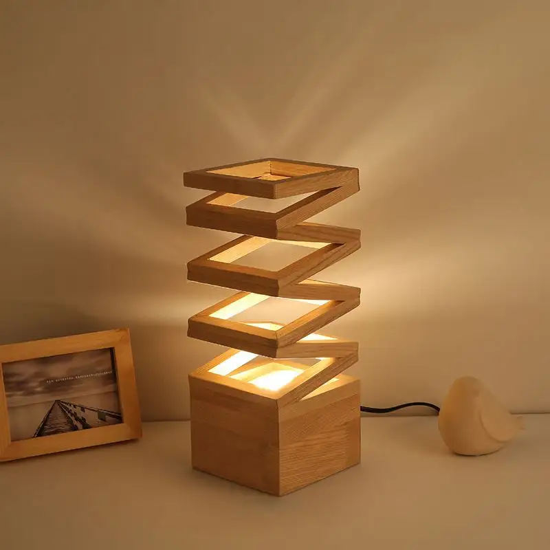 Luminária de mesa minimalista de madeira para decoração de hotel, luminária de cabeceira com LED para iluminação de casa, quarto, sala de estar, barra de cabeceira, bateria