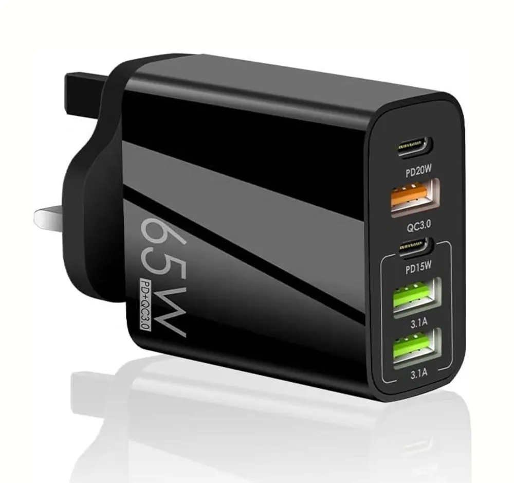 Chargeur de prise USB 5-en-1 PD 65W, adaptateur de prise murale Portable UK/EU/US 2 types C 3 Ports USB chargeur de prise