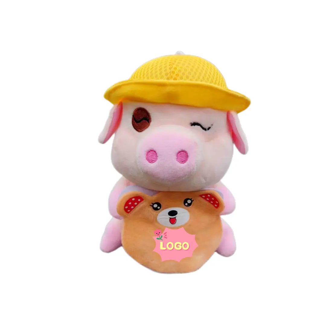 Vendita diretta in fabbrica logo personalizzato simpatico maiale rosa peluche con cappello peluche animali domestici giocattoli
