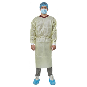 Junlong-ropa de protección desechable no tejida, bata de aislamiento de PP recubierto de PE elástico y puños de punto, vestido de visitante