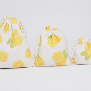 Wholesale Eco-friendly Reusable <strong>Draw</strong> <strong>String</strong> <strong>Bag</strong> Lemon <strong>Pattern</strong> Cotton Linen Drawstring <strong>Bag</strong> Gift Packaging <strong>Bag</strong> - Product Image 4