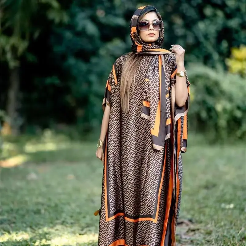 Gaun kaftan sutra ukuran panjang gaun sutra kaya Abaya elegan gaun wanita desain mewah Afrika besar gaya mode