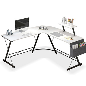 Escritorio de computadora de escritorio tipo L directo de fábrica con estantería Esquina simple Oficina Notebook Mesa de computadora para el hogar Características de almacenamiento - Product Image 3