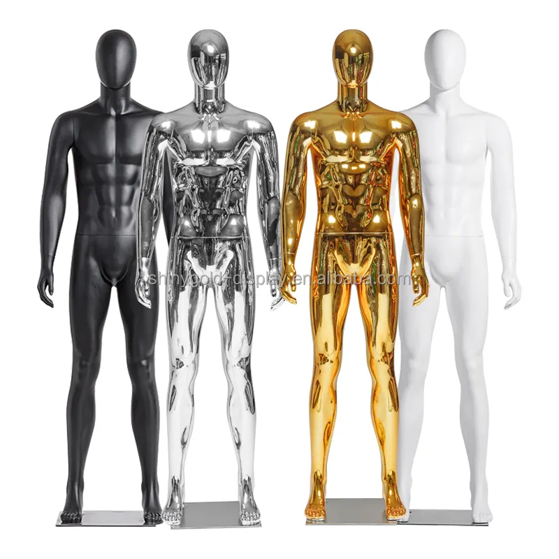 Boutique personnalisée Magasin de vêtements musclés pour hommes Mannequin doré au corps entier en chrome brillant pour costumes de luxe