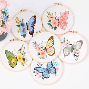Butterfly Embroidery <strong>Kit</strong> for Beginners, White Embroidery Fabrics with <strong>Patterns</strong>, Embroidery Threads and Hoops - Product Image 1