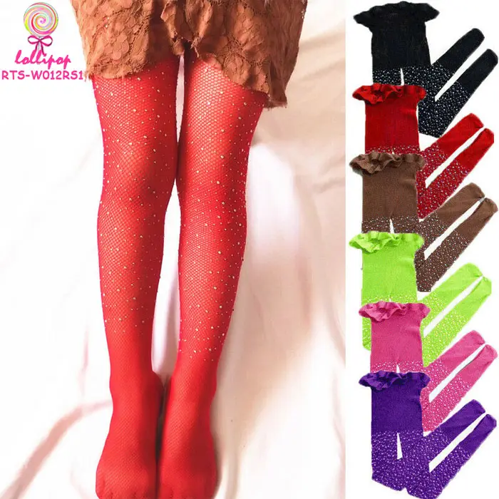 34 renkler moda yürümeye başlayan çocuklar örgü file Net Rhinestone Bling Glitter Bedazzled tüp çorap tayt çorap kızlar külotlu