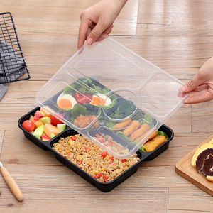 使い捨て厚いプラスチック製ランチボックス長方形5コンパートメントスナック中国製食事容器4コンパートメントパッキングボックス - Product Image 1