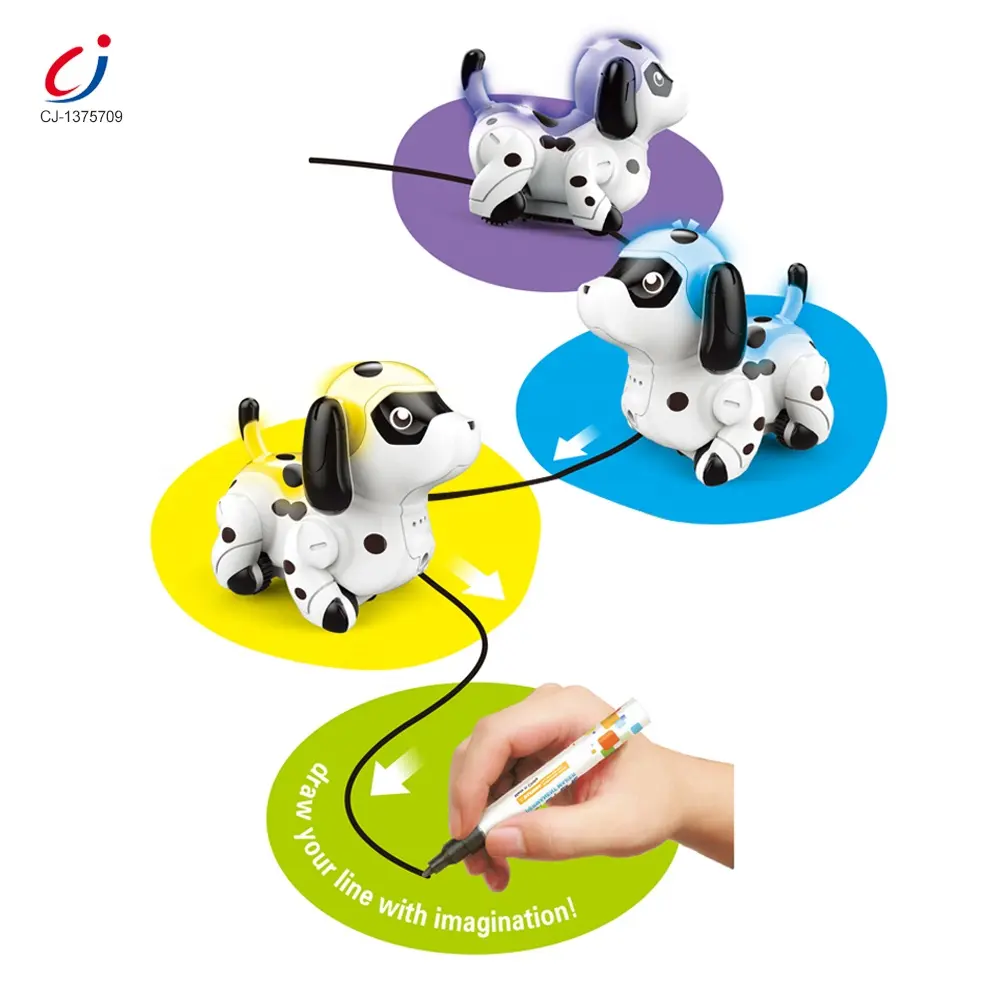 Chengji o melhor presente inteligente indução cor mudança de bateria, operação em linha de plástico seguindo robô cão brinquedo