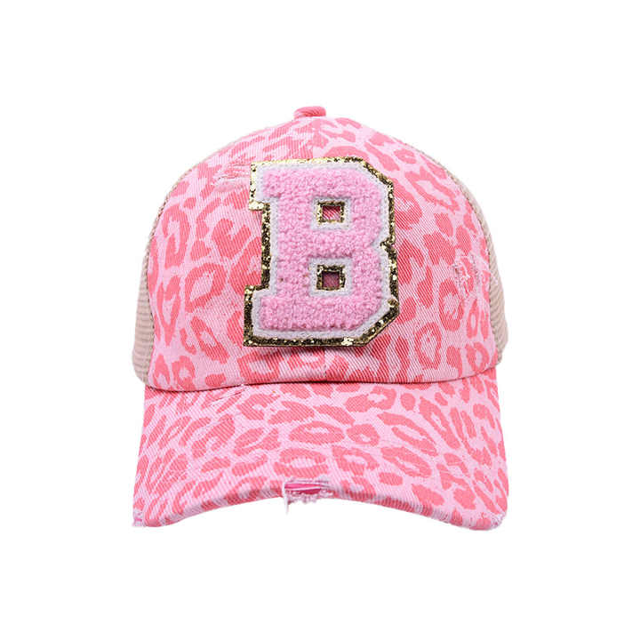 BQMA-7 Custom Alphabet Leopard Baseball Cap Snapback Hip Hop Hat Summer 26 English Letter Pink Leopard Sports Caps