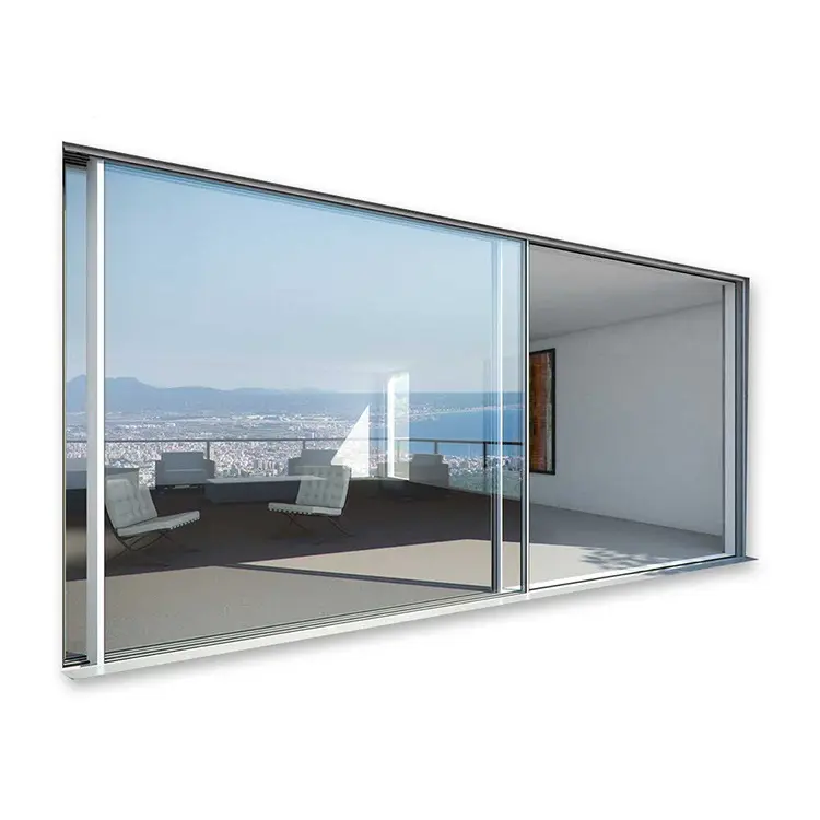 Miroir de porte coulissante en verre personnalisé, Double verre visuel trempé Low-e, porte coulissante automatique en verre d'aluminium