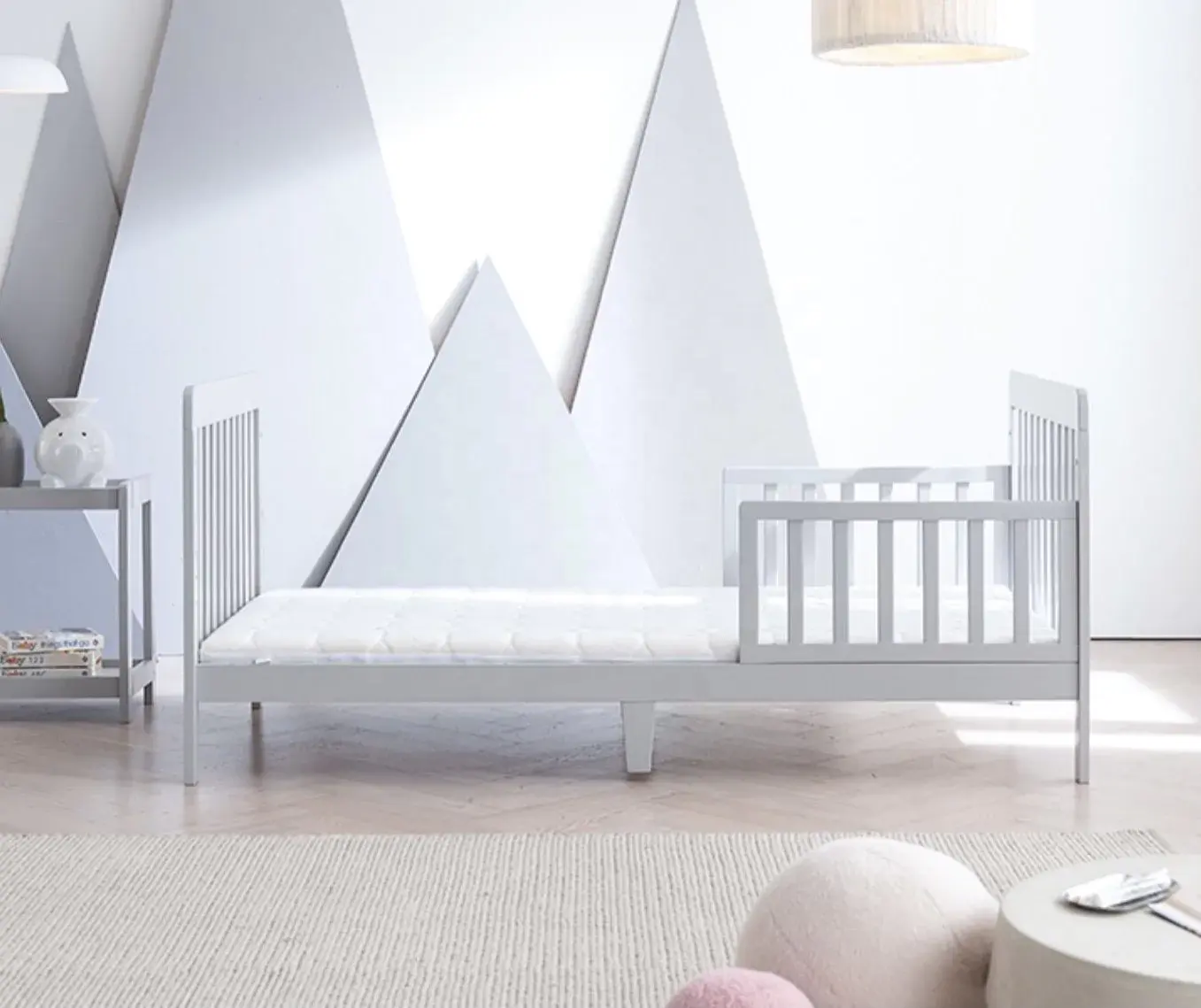 2024 nuevos estilos ODM y OEM cama de cuna doble de pino de madera maciza de tamaño completo para bebé, cuna de cama de bebé doble multifuncional