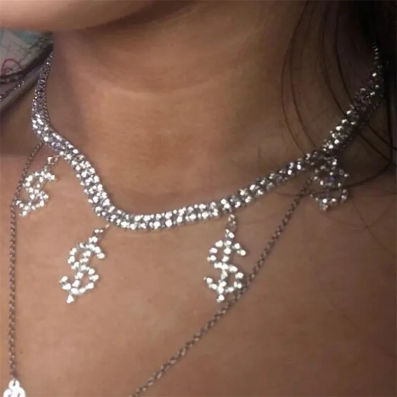 2023 New Full Diamond Rhinestone Colar Colar Bow Gargantilha Colar Sexy Para As Mulheres