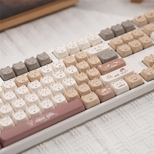 Cat Shape Meow and Morning Coffee Keycap 135 <strong>Keys</strong> Mao Profile PBT Dye Sublimation Custom Handmade for Mx Mechanical Keyboard - Product Image 6