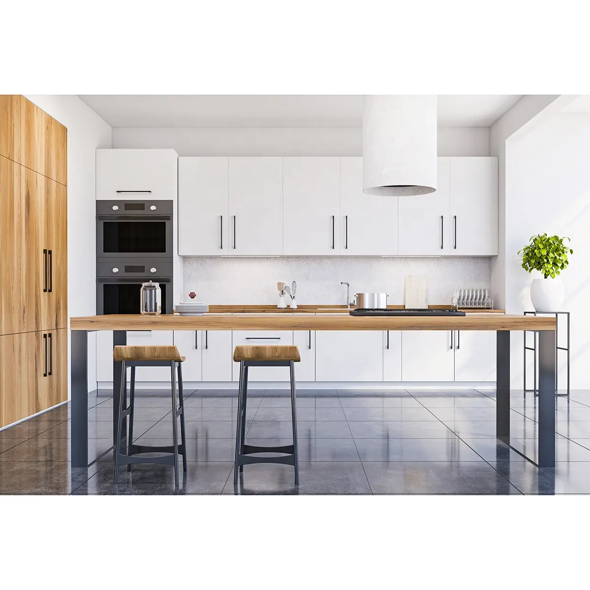 Set di armadietti per la cucina semplice e pulita con lacca bianca opaca moderna