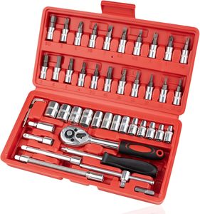 46PCS Ratchet Handle <strong>Tool</strong> Set - Durable Car Repair Spanner <strong>Kit</strong> with Storage Box for Mechanics <strong>Red</strong> Color Case 003 - Product Image 1