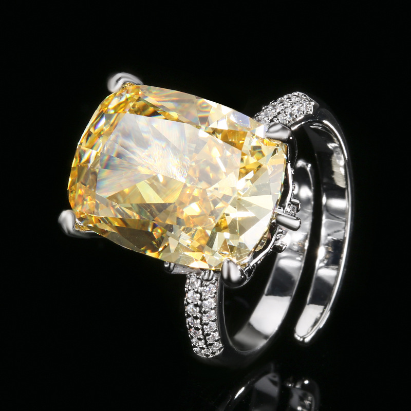 adjustable size Ice Flower cut yellow diamond ring
