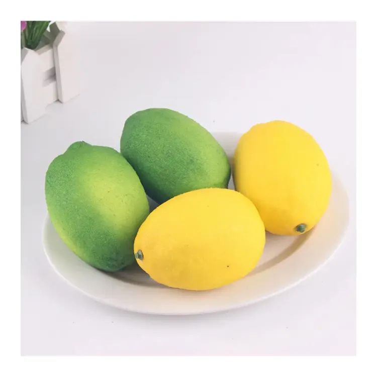 人工果物プラスチックイエローグリーンレモンウェディングホームキッチンレストランの装飾お祝いパーティー用品偽のレモン