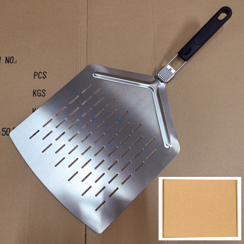 Espátula de aluminio plateado con orificio en la superficie - Grande