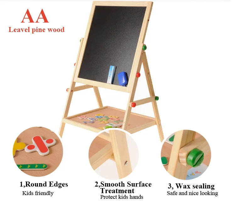 Wooden Art Easel for Kids Toddler Easel ajustável com pintura Whiteboard Criança Easel com desenho magnético Quadro-negro de madeira