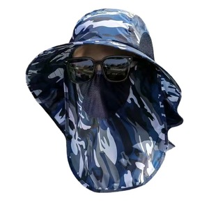 Sombreros de sol con protección UV para exteriores, sombrero de cubo de pesca con cadena ligera para parejas con cubierta para la cara y el cuello para hombres, gorras deportivas lisas - Product Image 1