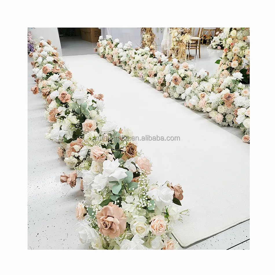 Wedding event decoration walkway dusty pink florals runner wedding aisle flower arrangements for wedding supplies