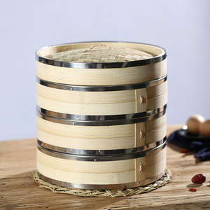 Panier Vapeur en Bambou Artisanal OEM ODM avec Bord en Acier Inoxydable de 4 à 24 Pouces pour Cuire à la Vapeur Bao Buns, Dim Sum, Raviolis, Riz, Marmite à Vapeur - Product Image 1