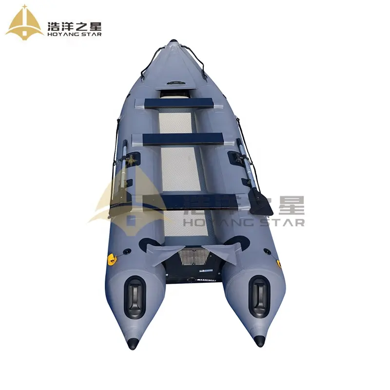 Barco inflável de caiaque de 14,1 pés, canoa inflável para 2 pessoas, barco de poonton