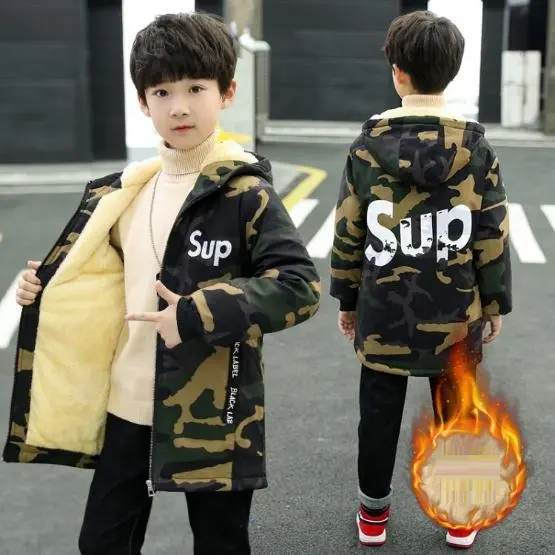 Manteau d'hiver pour enfants garçons, veste épaisse, rembourrée, motif Camouflage chaud, collection 2020