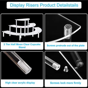 Custom Acrylic Risers <strong>Display</strong> Stand 3 Tier Clear Dessert Table <strong>Display</strong> Set Half <strong>Moon</strong> Acrylic Cupcake Stand for Collections - Product Image 3