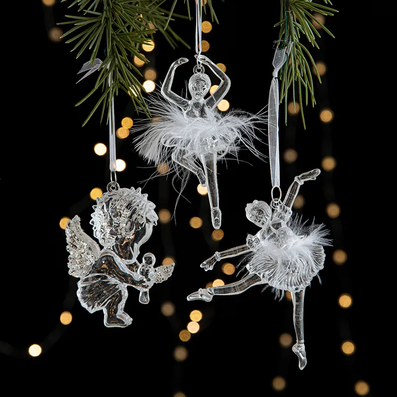 Ballet Girl Transparente Plástico Transparente Acrílico Pendurado Ornamentos Pingente Para Decoração De Árvore De Natal