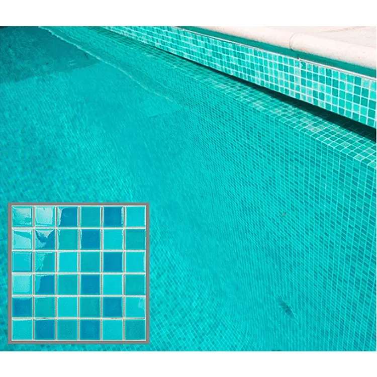 Venta al por mayor de porcelana hielo crackle mosaico azulejo 300x300 de cristal aqua azul cerámica mosaico de natación piscina de azulejos