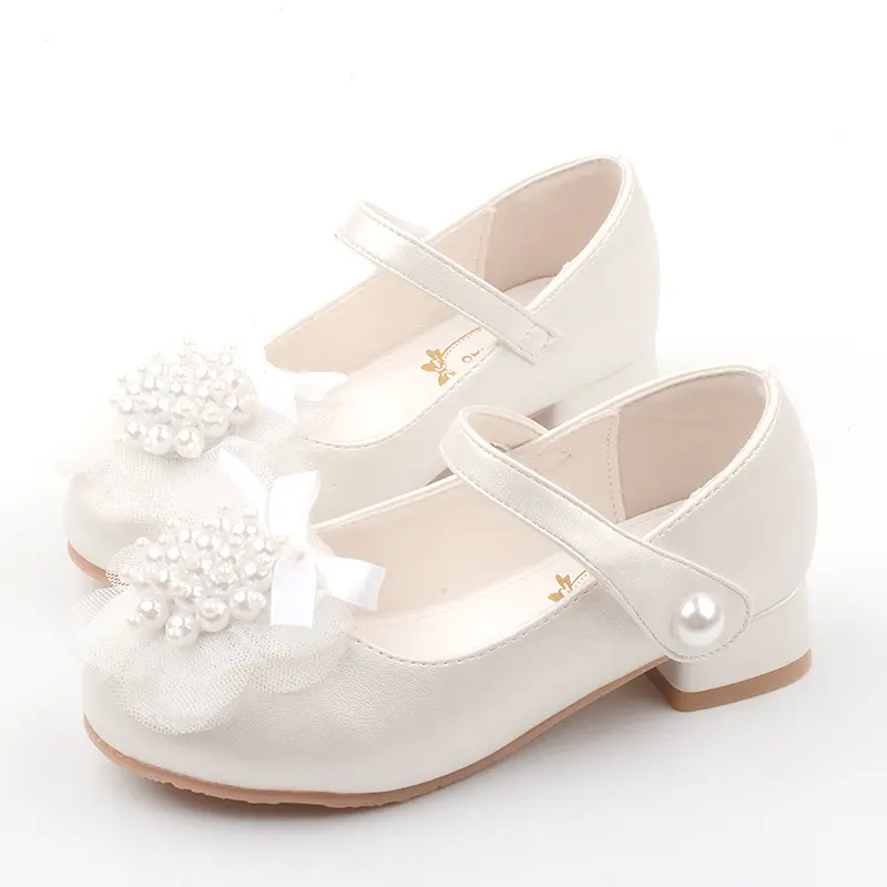 Ragazze tacchi alti principessa scarpe per bambini, fiori di perle bambina/bambini/neonata scarpe singole
