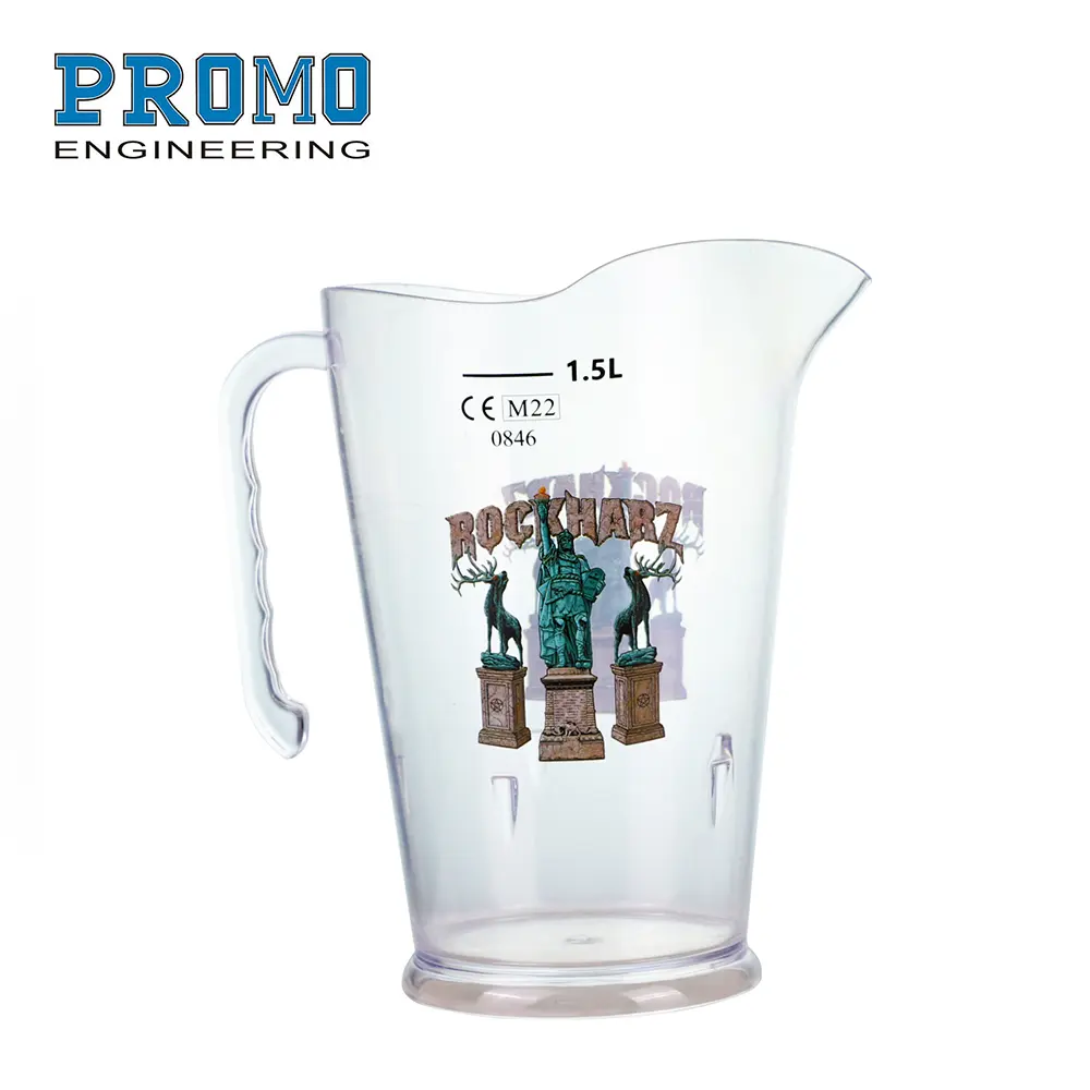 Venta caliente taza de cerveza de plástico transparente barato 1.5L taza para beber vino impresión por sublimación taza de cerveza con asa Popular