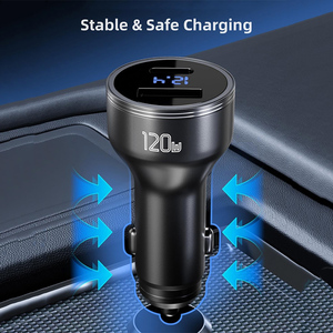 Toptan USB araba şarjı PD120W USB C QC 3.0 USB-A Starlink Mini için LED dijital voltmetre ile çakmak - Product Image 4