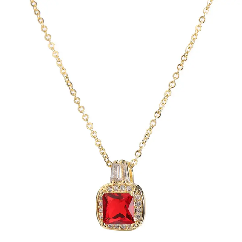 Vendita calda gioielli alla moda piazza pietra preziosa collana di diamanti lusso arcobaleno colore rame collana pendente zircone per le donne