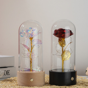 Custom Song Box Music Bluetooth Speaker <strong>LED</strong> Light Eternal Rose Gift Box Gold Leaf Rose Glass Cover <strong>Wind</strong> <strong>up</strong> Music Box - Product Image 1