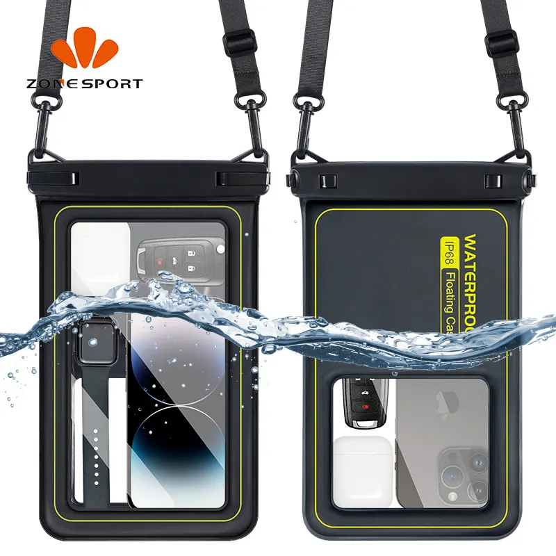 Tas selempang kering ponsel, kantung ponsel tahan air mengambang 7.5 inci Plus IPX8 PVC tahan air untuk Olahraga Air