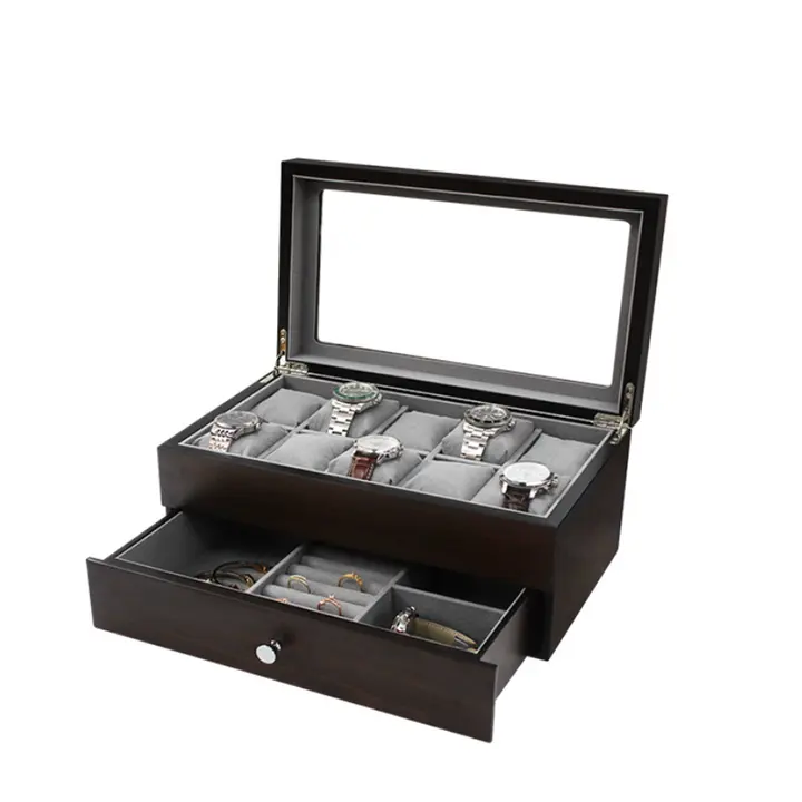 Benutzer definierte Fabrik hochwertige exquisite doppelte alle schwarzen Luxus Holz Uhren box