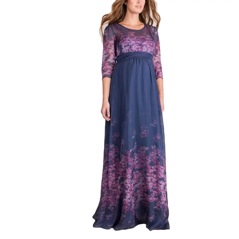 Nuevo Digital impreso Floral seda vestido de maternidad embarazada recto de gasa de noche Maxi vestido