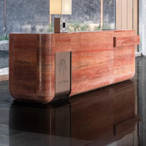 Hiện đại l-loại 2 người tiếp nhận bảng Roman travertine đá tự nhiên thiết kế đá cẩm thạch bàn tiếp tân cho khách sạn văn phòng - Product Image 6