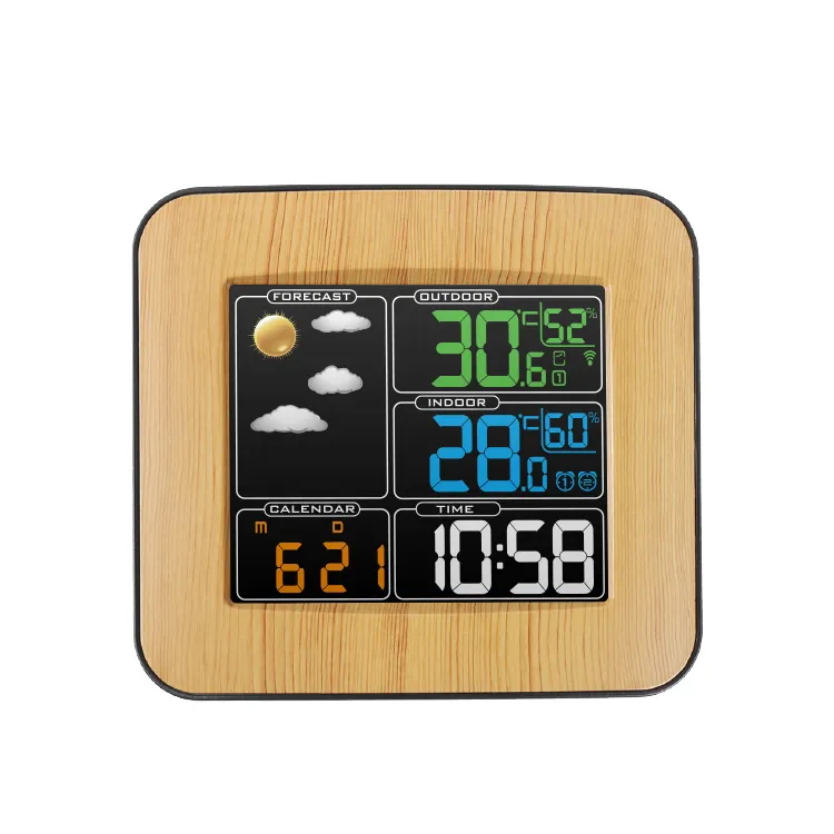 EWETIME 맞춤형 책상 손가락 무선 나무 컬러 날씨 역 시계