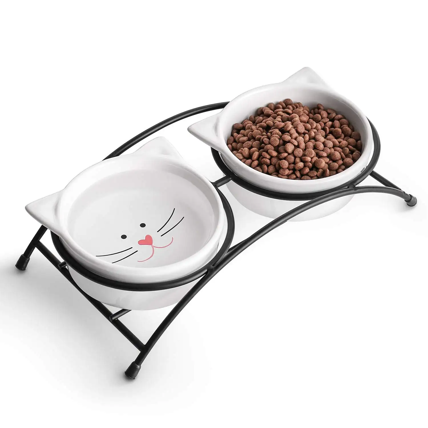 Cuencos de cerámica con soporte para comida de gato, cuencos de cerámica para perros y gatos, aptos para lavavajillas, 12 onzas
