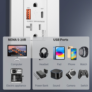 通用USB插座双USB a型 + C插座20安培125V USB插座，适用于美国标准家庭安装 - Product Image 5