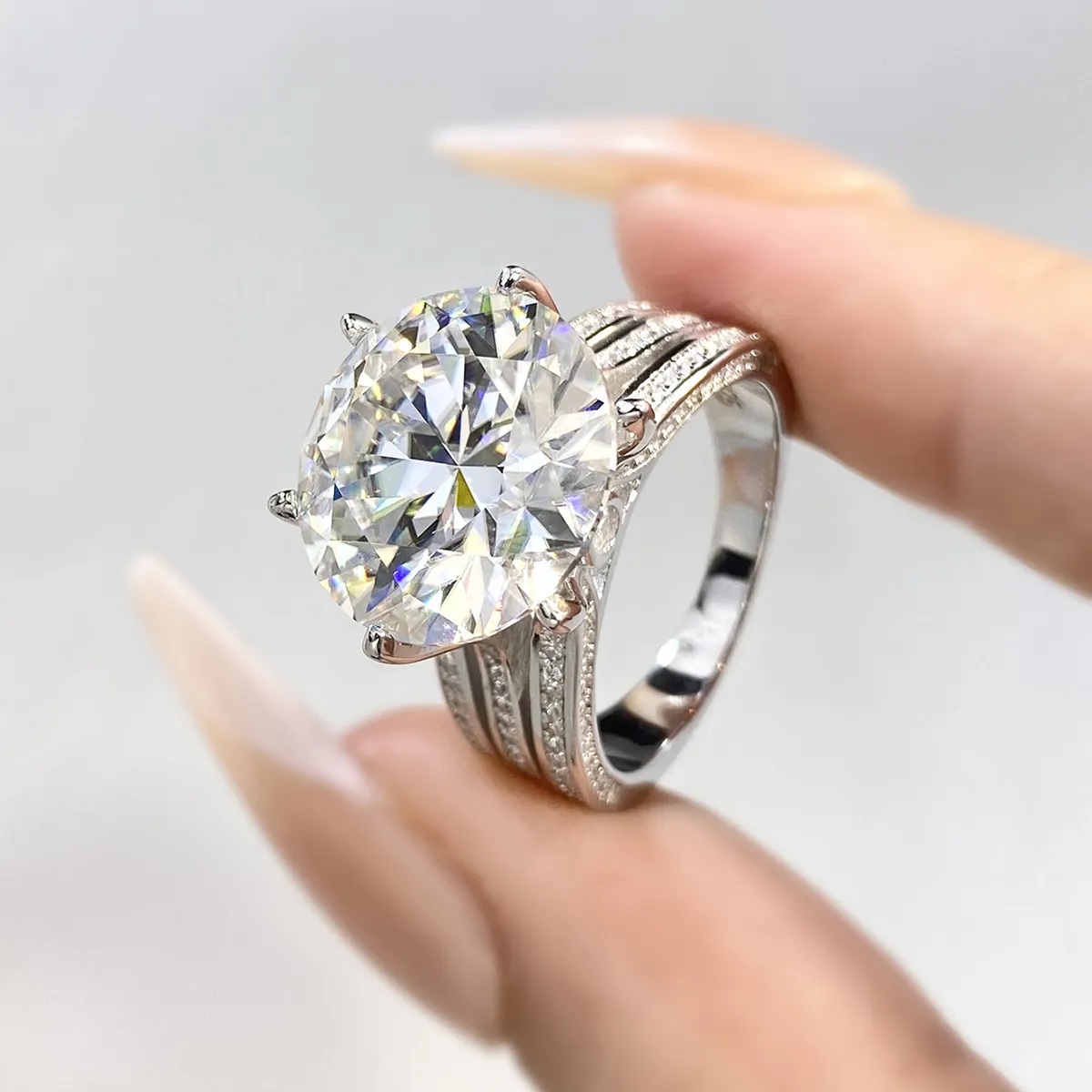 Großhandel GRA Runder Brillant schliff Luxus Diamant Moissan ite Ring S925 Silber 10ct Karat für Frauen Hochzeit Schmuck Geschenke